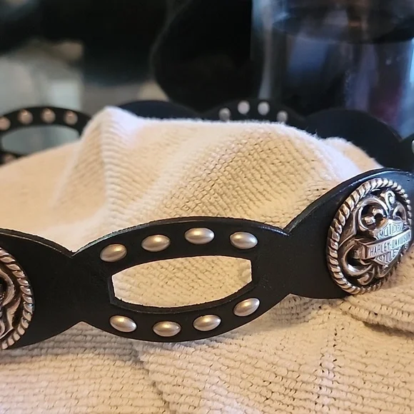 Harley Davidson Black Leather Belt W Logo Conchos Size 32